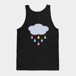 Raining Rainbow Raindrop Rain Cloud in Black Tank Top